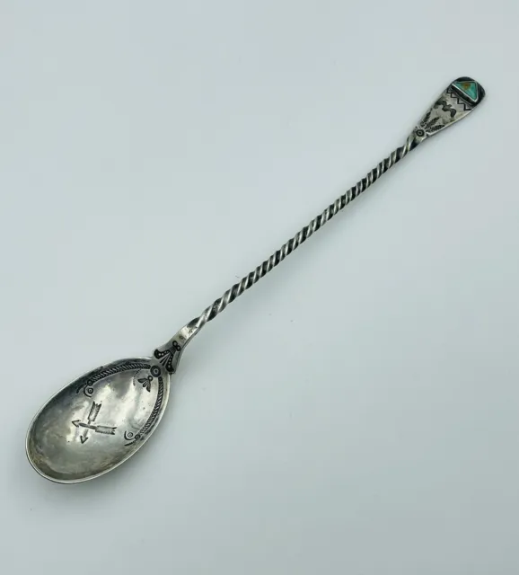 Antique Navajo Native American Sterling Silver Turquoise Hand Made Spoon 9 3/8"