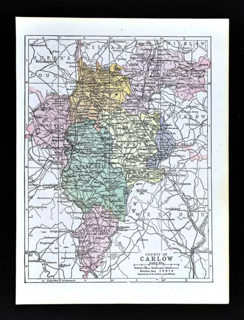 1900 Ireland Map - Carlow County Tullow Clonegall Bagenalstown Rathvilly Myshall