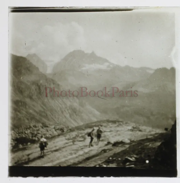 Montagne Le Frapoli Alpinistes 1928 Photo Stereo Plaque de verre Vintage