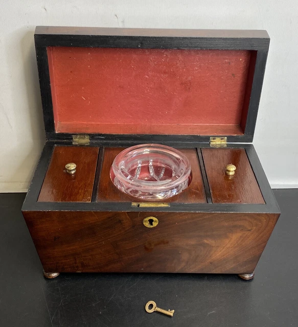 Antique 19th Century Mahogany Sarcophagus Double Tea Caddy With Mixing Bowl