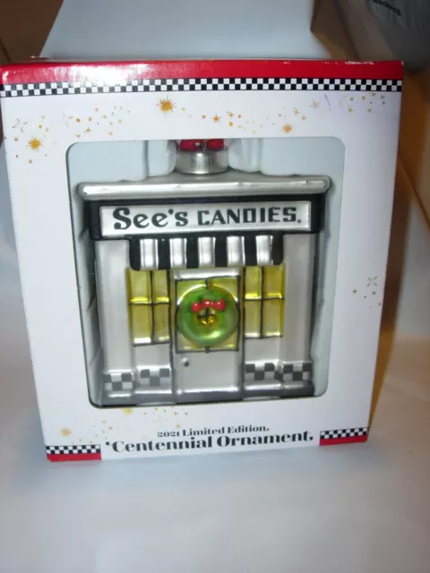 See's Candies 2021 LIMITED EDITION CHIRSTMAS TREE ORNAMENT GLASS SEES STORE