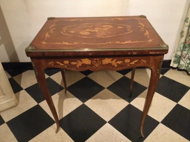 Table à jeux en marqueterie Florale Style Louis XV