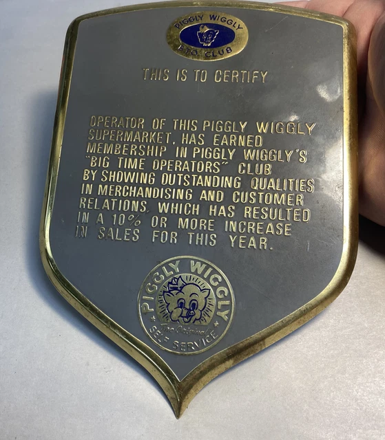 Vintage Piggly Wiggly Grocery Store Big Time Operator Club Plaque Sign