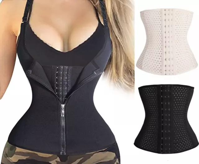 WOMENS UNDERBUST CORSET WAIST TRAINER Black or Beige BODY SHAPER CONTROL CINCHER