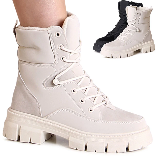 Femmes Plateforme Bottines Hiver Travailleur Bottes Biker Fausse Fourrure
