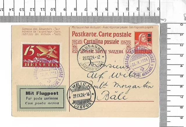 28.IX.1924 Lausanne Comptoir Suisse poste aerienne - Bale reponse payee ; 61997