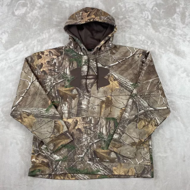 Under Armour Hoodie Men Large RealTree Edge Camo Storm UA Logo Loose Fit Outdoor