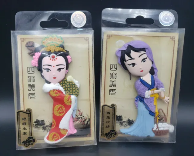 Chinese Beijing Peking Opera Character Female Girl Rubber Fridge Magnet Lot of 2
