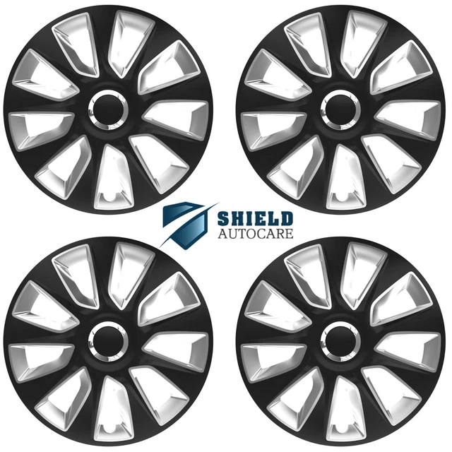 Wheel Trims 16" Hub Caps Stratos RC BS Plastic Covers Set of 4 Black Silver R16