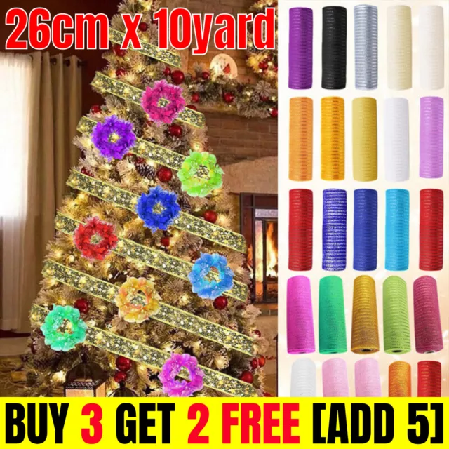 26cm x 10yard Mesh Wreath Poly Crafts Deco Bow Making Net Roll Ribbon Gift Xmas