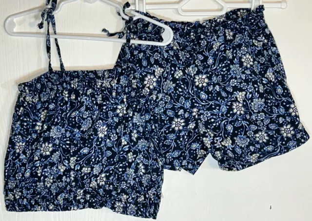 Old Navy Toddler Girl 5T Two Piece Outfit Blue/White Flowers Shorts/Top Blended