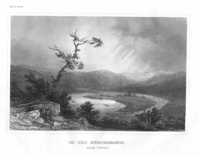 1850 - Susquehannah River Fluß Northumberland Pennsylvania America Stahlstich