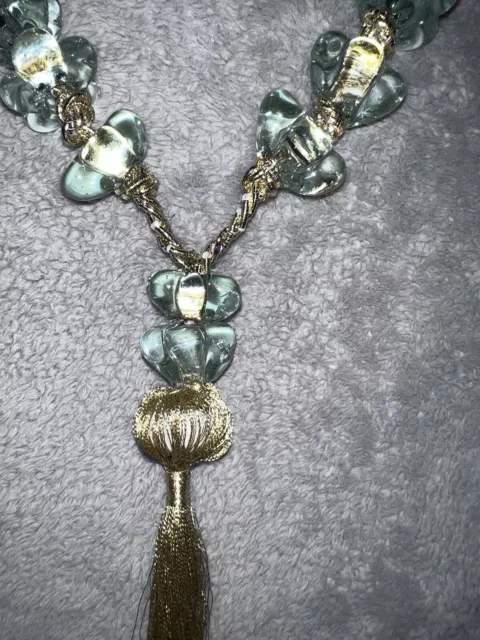 Single Curtain Tie Back Gold Green Glass Beads Tassel Decoration