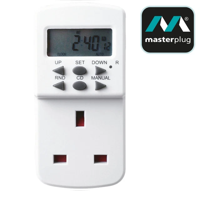 MASTERPLUG DIGITAL PROGRAMMABLE 3 Pin Socket Timer Plug In & Plug ...