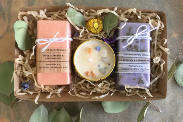 Gift Hamper Pamper Pack Organic Coconut Soaps Soy Candle Aromatherapy Set