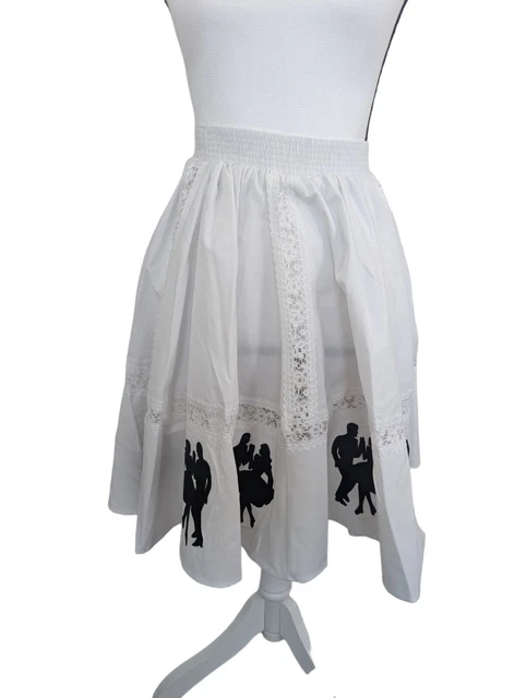 Vtg Square Up Fashions Womens Ruffle Skirt White Couple Dancing BLACK white Med