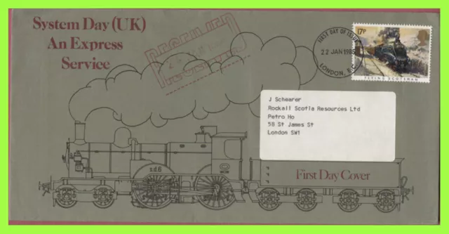 G.B. 1985 17p Trains on unusual First Day Cover