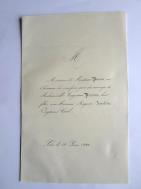 Augustine PIERRON Auguste AMELINE faire part mariage 1864 genealogie