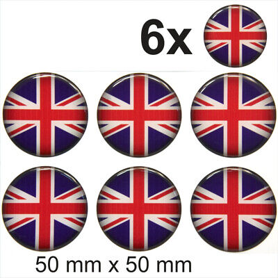 6x  50 mm Diameter UNION JACK FLAG Round Stickers Decal Gloss Domed GEL Resin UK