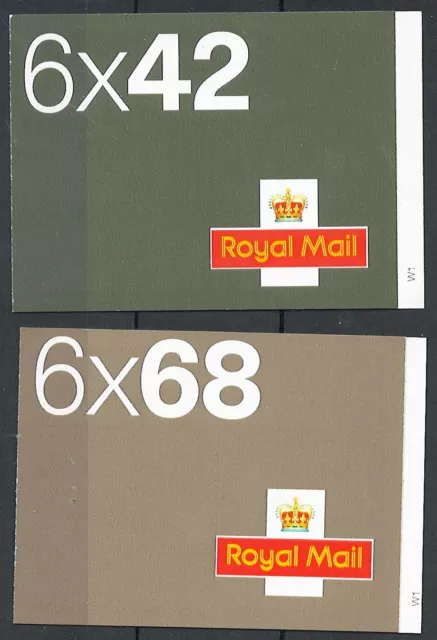 GB Booklets - SA NA1, NB1 6x 42p, 6x 68p without network logo, both cyl W1