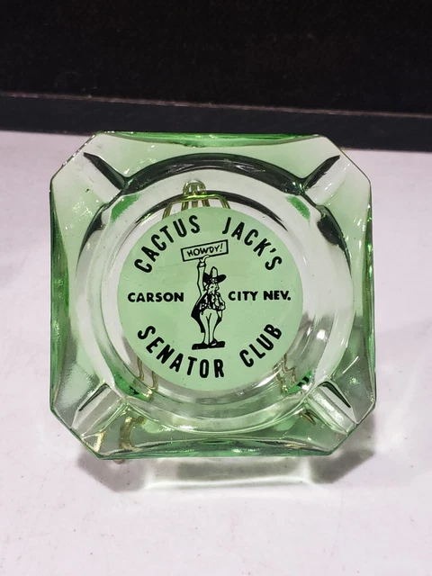 CACTUS JACK'S SENATOR CLUB NEVADA Green Depression Glass Advertising Ashtray