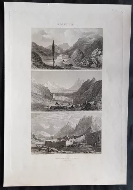 1866 Blackie & Sons Antique Print 3 Views of Mount Sinai, Egypt