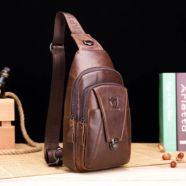 Sling Backpack Mens Genuine Leather Chest Bag Shoulder Bag Crossbody Travel NNN
