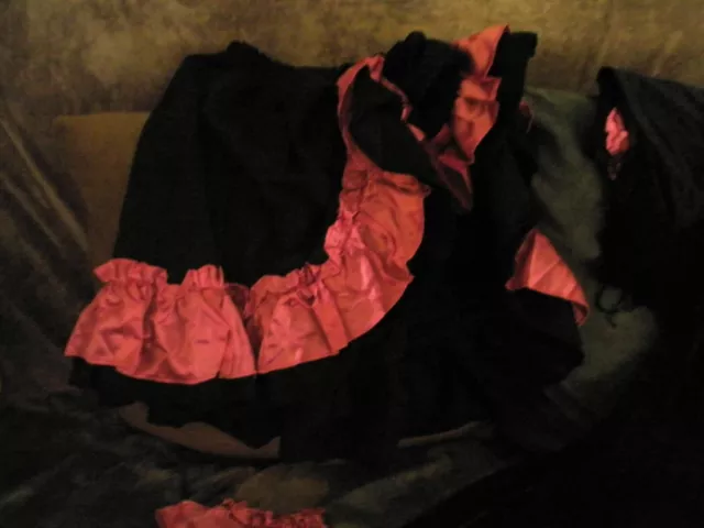 Halloween Saloon Girl Costume Can Can Dancer Leotar & Skirt Stretchy Size Small