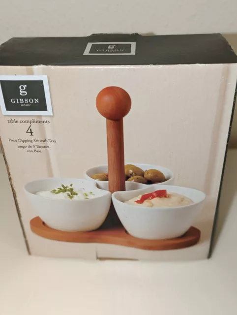Gibson Home 4 piezas juego de inmersión 3 cuencos con bandeja de madera NUEVO servicio de vacaciones nuevo en caja
