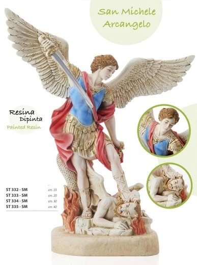 Statue Saint Michel Archange Colorée 22 Cm – Figurine Résine Peinte à La Main, Archange Triomphant Sur Le Démon, Idéale Pour Décoration Religieuse Ou Collection
