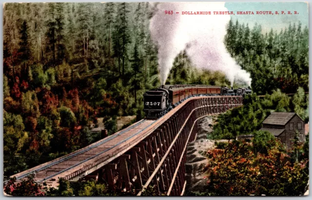 Dollarhide Trestle Shasta Route Southern Pacific Railroad Postcard