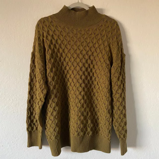 Knox Rose Womens Sweater Cable Knit Green Size L Turtleneck Ribbed Oversized