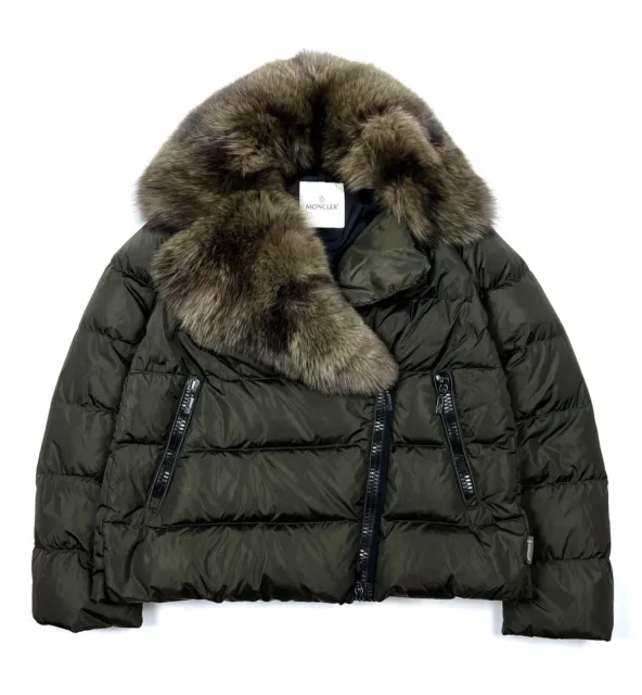 RARE Auth MONCLER Pavin Green Down Shadow Fox Fur Puffer Jacket Coat - 1
