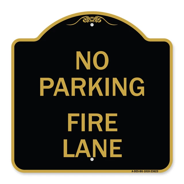 Designer Series - No Parking Fire Lane with Striped Border Heavy Gauge Aluminum