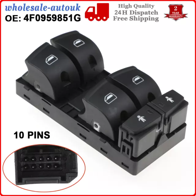 FRONT DRIVER SIDE ELECTRIC WINDOW SWITCH 4F0959851G For AUDI A6 C6 Q7 2004-2015