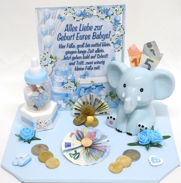 GELDGESCHENK ZUR GEBURT Baby Junge/Boy Spardose Elefant Nuckelflasche
