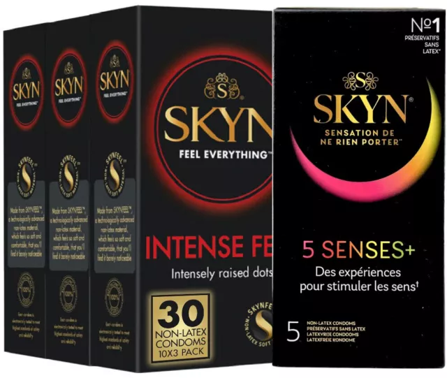 SKYN Intense Feel Preservatifs Sans Latex Lot de 30, 3 x 10 + Gratuites 5 Senses