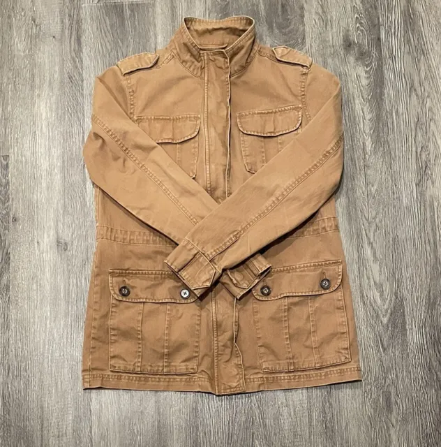 Merona Utility Jacket Womens XS Camel Brown Military Drawstring Cotton Pockets