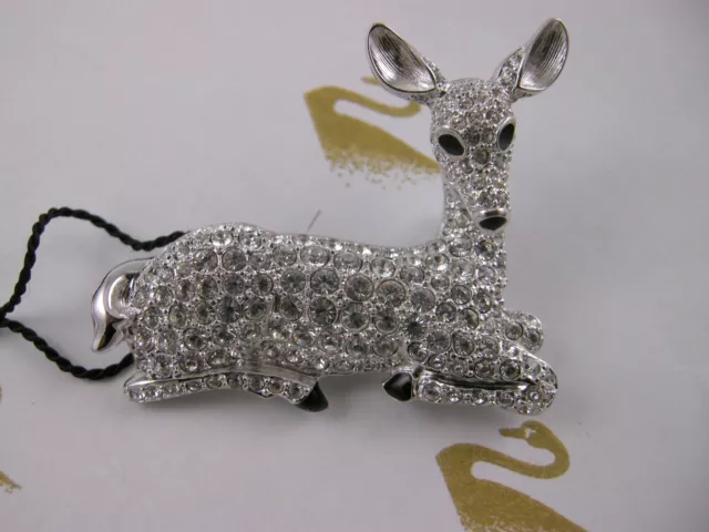 Épingle Cerf En Cristal Swarovski Plaqué Rhodium Signée ~ Broche Neuve Retirée 2