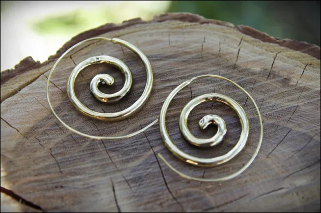 Spiral Tribal Ethnic Celine Designer Earrings Brass Gold Plated Mandala hoops