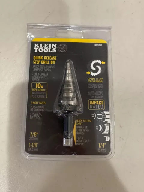 KLEIN TOOLS QRST11 Quick-Release Step Drill SPIRAL FLUTE 7/8 to 1-1/8-Inch