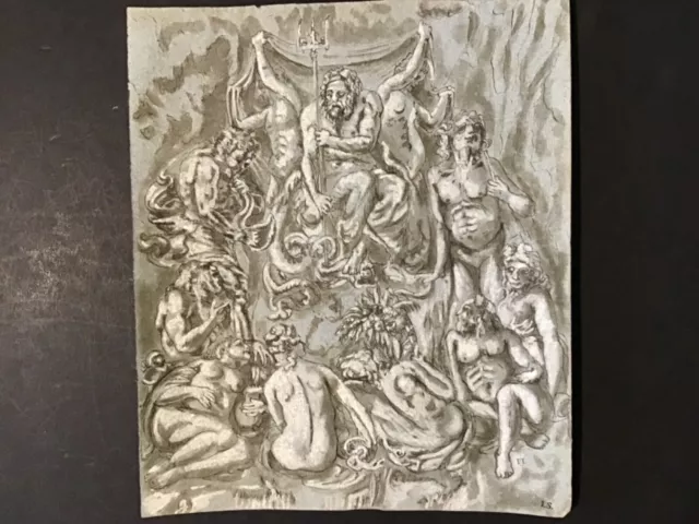 Old Master Drawing 17thC Italian Palma Il Giovane Meeting of the Gods