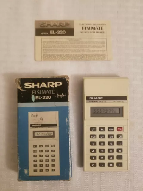 Vintage Sharp Elsimate EL-220 Calculator Battery Operated original Box Tested