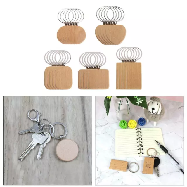 25x Blanc Porte-clés En Bois Bois Porte-clés Anneaux Porte-clés De Voiture