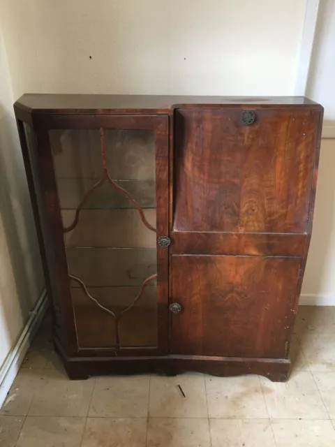 Vintage Walnut Combination Bureau/ Display Cabinet
