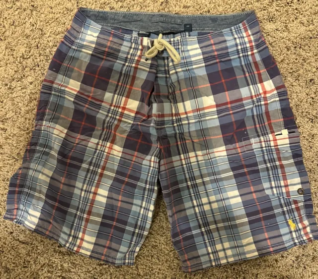 Polo Ralph Lauren Men’s Board Shorts Swim Trunks Size 34 Plaid Blue Red White