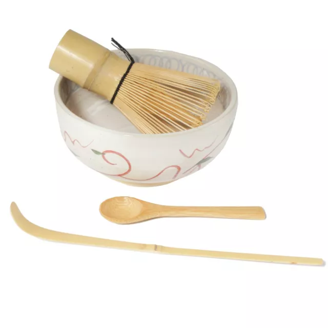 BambooMN Brand - Matcha Tea Set - White Matcha Bowl with Leaf Design - 4pc. Set