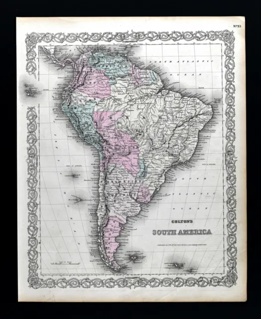 1874 Colton Map South America Brazil Colombia Argentina Patagona Chile Peru Rio