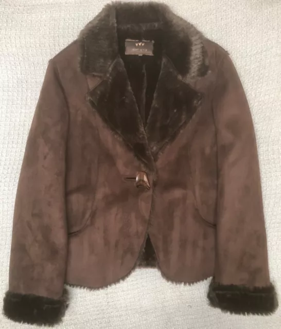 Ladies Per una M brown Sheepskin & Faux Fur Collar Jacket/Coat RRP £90