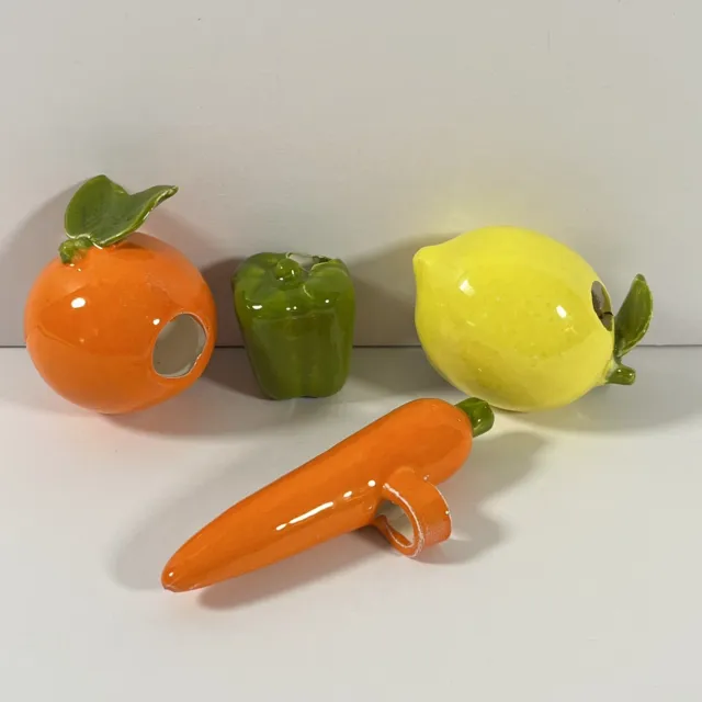 Vintage Ceramic Fruit & Vegetable Macrame Beads Lemon Orange Pepper Carrot Retro